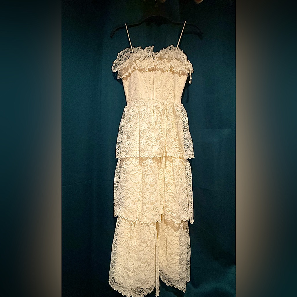 Vintage Retro Ivory Lace Coquette Sweetheart Midi Dress 5/6